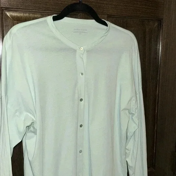 Eileen Fisher Long Sleeve Blouse Light Mint Green Womens Med 100% Cotton EUC - Picture 2 of 11